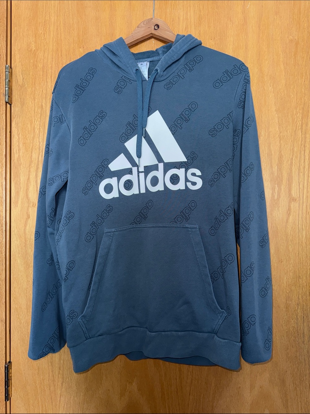 adidas Men's Pullover Hoodie with Large White Logo - Blue Gray
